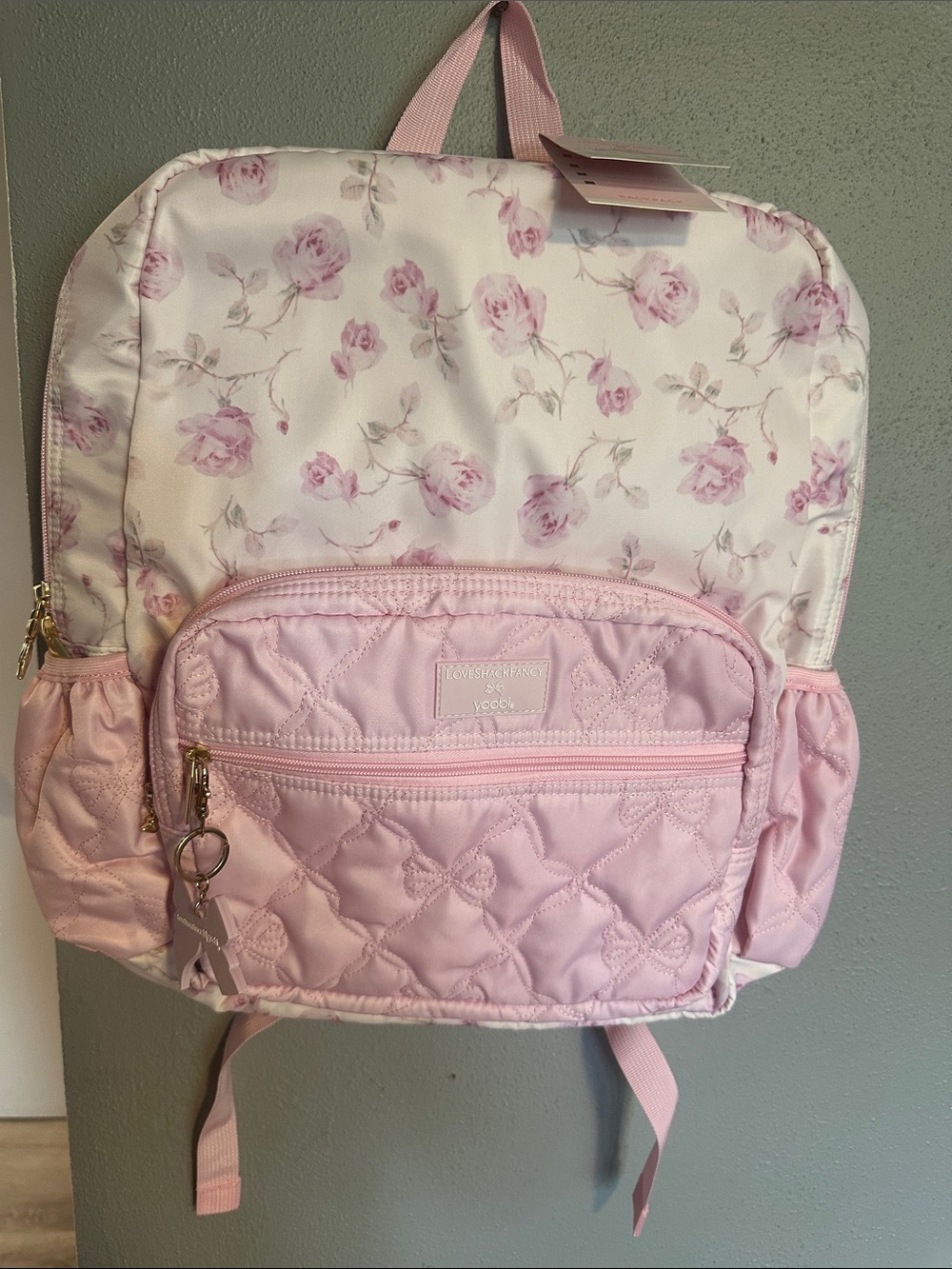 LoveShackFancy Pink Floral Quilted Backpack
